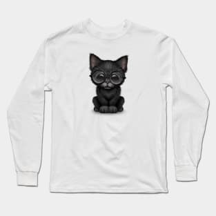 Cute Black Kitten Wearing Eye Glasses Long Sleeve T-Shirt